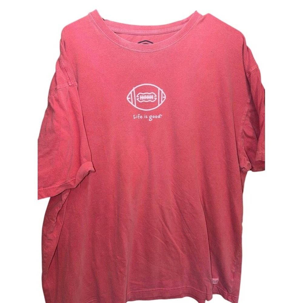 Life is Good Mens Football Crusher Tee Red Pink Short Sleeve Graphic T-Shirt XL